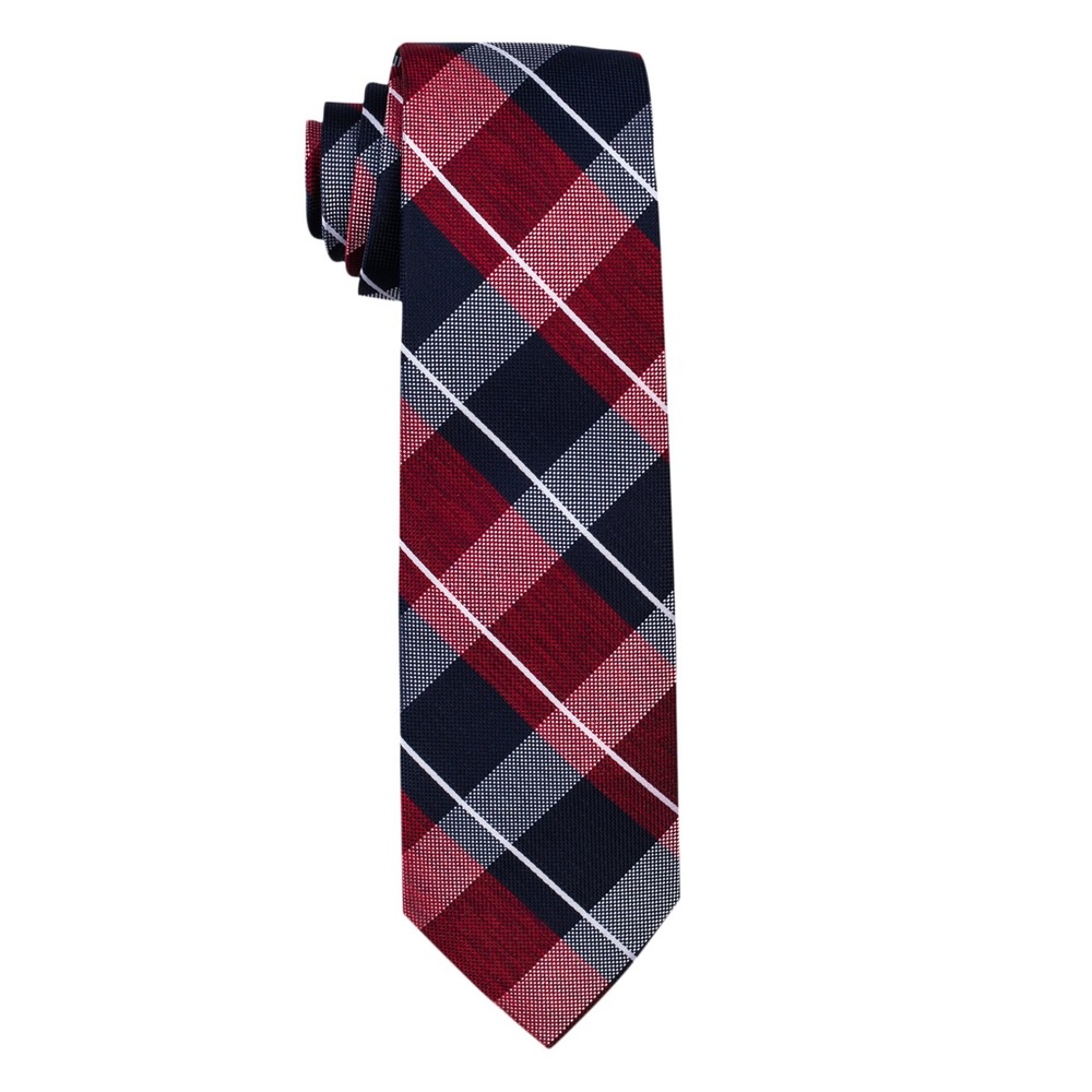 Bedford & Broome burgundy and navy plaid tie